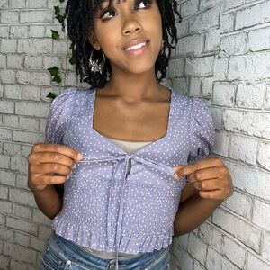 Cornflower Blue Polkadot Crop Top